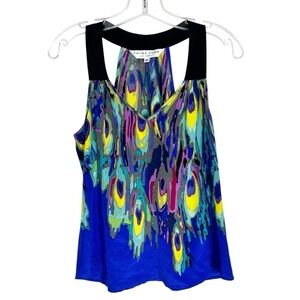 Trina Turk Colorful Peacock Print Dressy Silk Racerback Tank Small